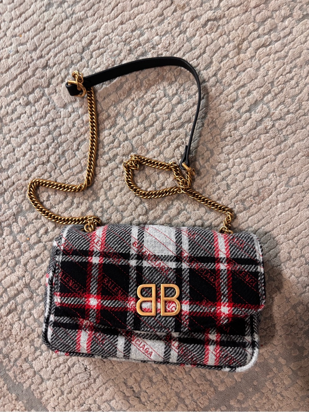 Balenciaga BB Plaid authentic Chain Shoulder Bag